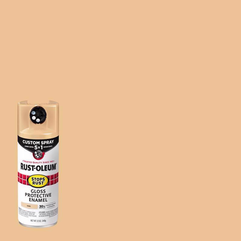 Rust-Oleum 376905 Stops Rust Custom Spray 5-in-1 Spray Paint, 12 oz, Gloss Sand, (Pack of 1)