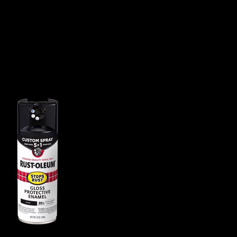 Rust-Oleum 376884 Stops Rust Custom Spray 5-in-1 Spray Paint, 12 oz, Gloss Black, (Pack of 1)