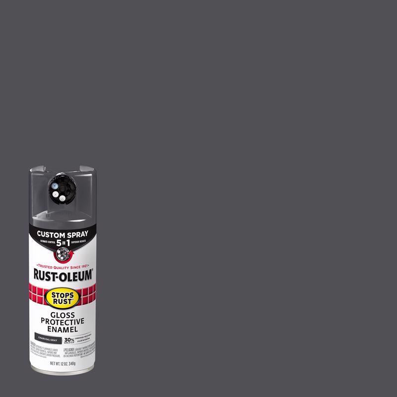 Rust-Oleum 376888 Stops Rust Custom Spray 5-in-1 Spray Paint, 12 oz, Gloss Charcoal Gray