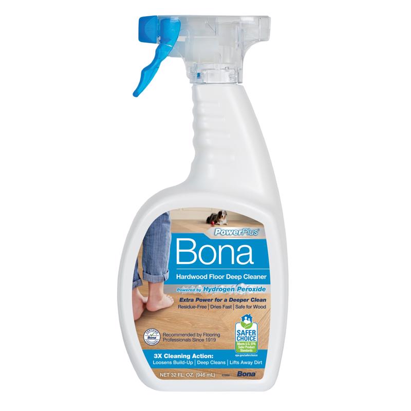Bona PowerPlus Hardwood Floor Deep Cleaner Spray - 32 fl oz - Refillable - Oxygenated Formula and Residue-Free Floor Cleaning Solution - for Wood Floors