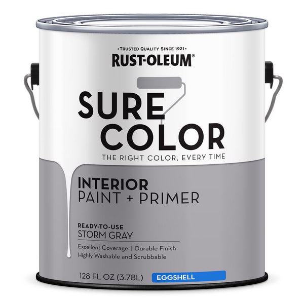 Rust-Oleum 380224 Sure Color Interior Wall Paint and Primer Eggshell Storm Gray gal