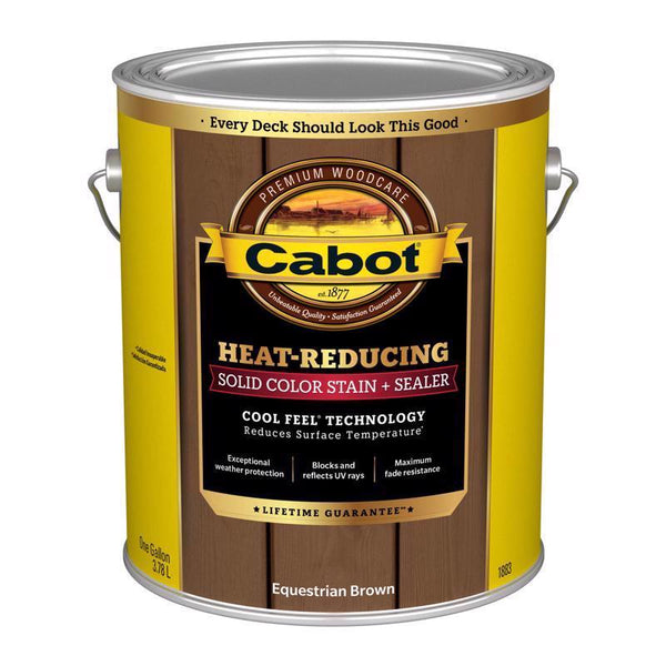 Cabot Heat-Reducing Solid Color Stain + Sealer with Cool Feel Technology - 1 Gallon - Protection for New and Reconditioned Wood Decks, Porches, Outdoor Furniture, Steps, Railings (Equestrian Brown) 140.0001883.007