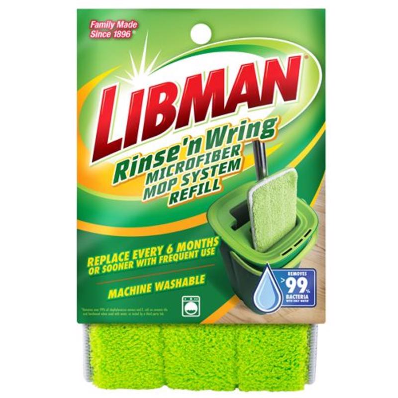 Libman Rinse 'n Wring Mop and Bucket System Refills | Microfiber Floor Mop | Hardwood Floor Cleaner | Wet & Dry Mop | 6 Total Microfiber Refill Pads
