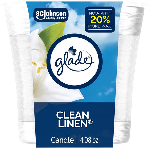 Glade 1-Wick Scented Candle Jar, Clean Linen, Air Freshener Infused with Essential Oils, 4.08 Oz 05502