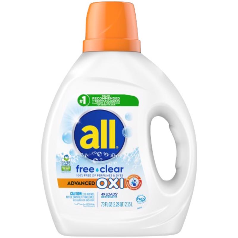 All, Liquid Laundry Detergent, Free Clear, Oxi, 49 Loads, 73 Ounce