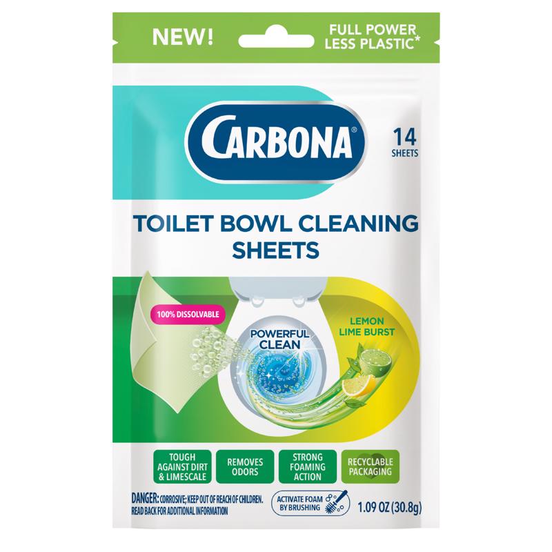 Carbona Toilet Bowl Sheets – Lemon Lime Scent – Powerful Foaming Toilet Bowl Cleaner – 14 Sheets – Less Plastic Waste