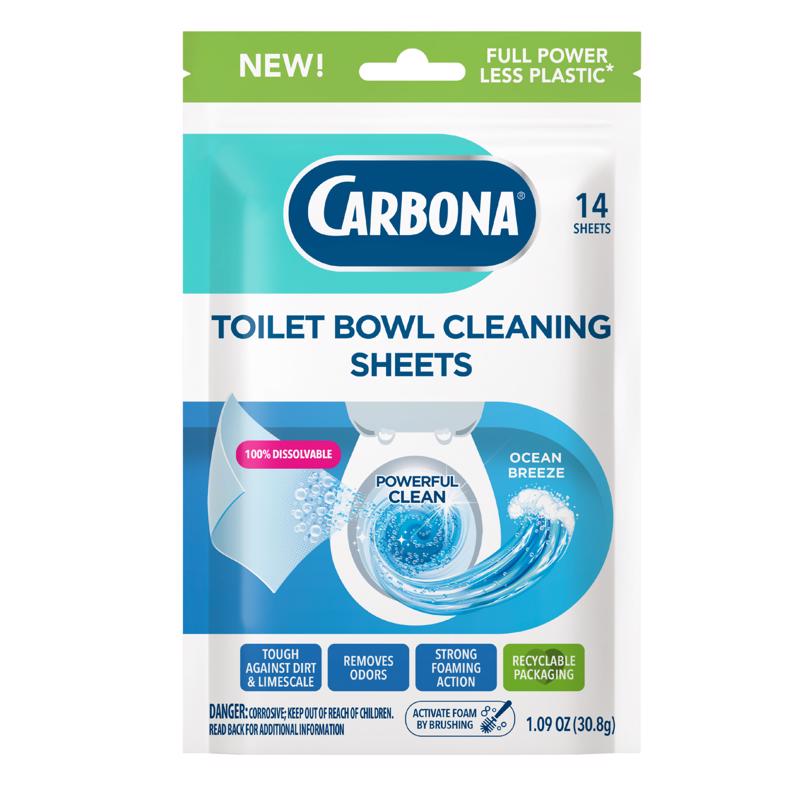 Carbona Toilet Bowl Sheets – Ocean Breeze Scent – Powerful Foaming Toilet Bowl Cleaner – 14 Sheets – Less Plastic Waste