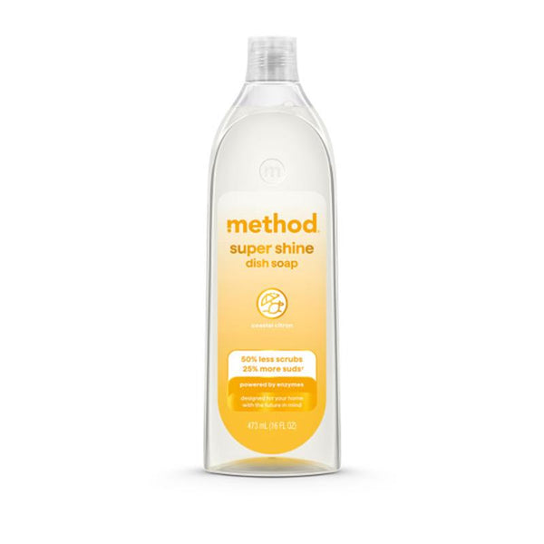 Method Super Shine Liquid Dish Soap, Powered by Enzymes, Coastal Citron Scented, 16 fl oz 11296