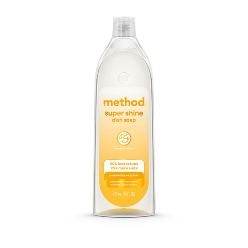 Method Super Shine Liquid Dish Soap, Powered by Enzymes, Coastal Citron Scented, 16 fl oz