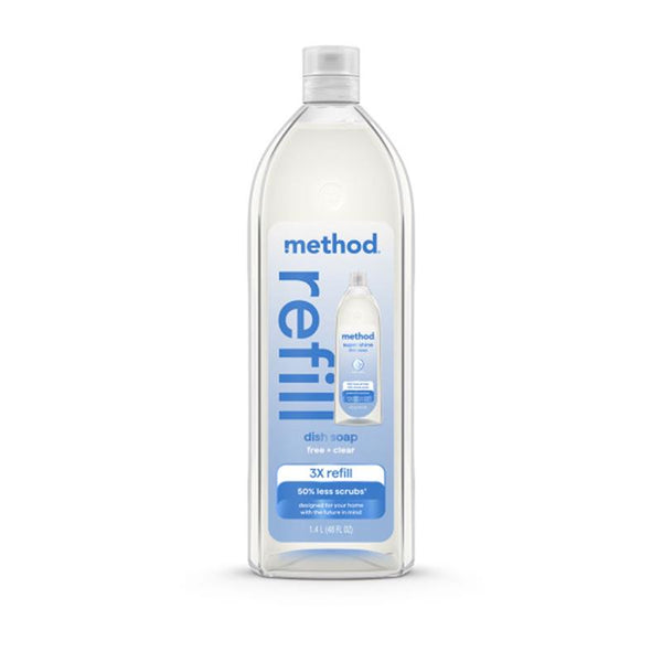 Method Super Shine Liquid Dish Soap Refill, Powered by Enzymes, Free + Clear, Unscented, 48 fl oz 11305