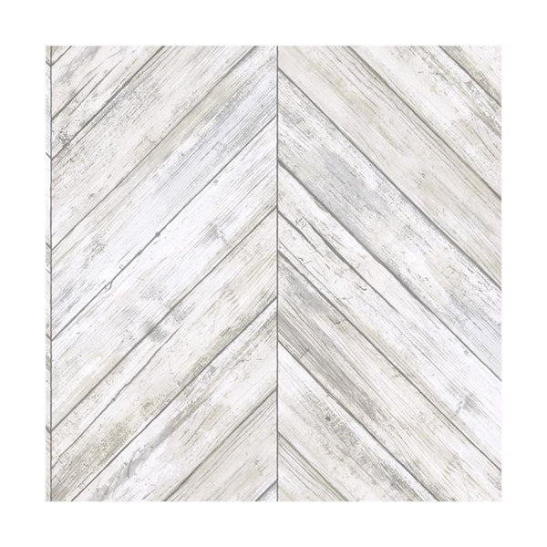 RoomMates White Herringbone Wood Boards Peel and Stick Wallpaper, 20.5 in x 16.5 ft, Vinyl, White/Tan, Removable, No Sticky Residue, For Renters and Homeowners RMK11453WPZ