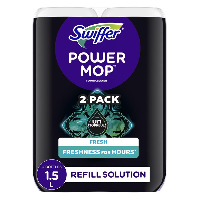 Swiffer PowerMop Floor Cleaning Solution with Unstopables Fresh Scent, PowerMop Refills, Floor Cleaner for Mopping, 25.3 fl oz, 2 Pack