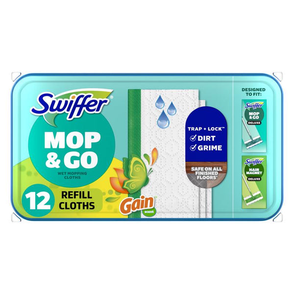 Swiffer Sweeper Wet Mopping Pad Multi Surface Refills for Floor Mop, Gain scent, White, 12 Count 80876910