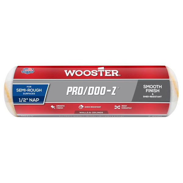 Wooster Brush RR643-9 Pro/Doo-Z Shed Resistant Paint Roller, 1/2 in Nap, 9 in L, Woven Fabric Cover, 9 Inch