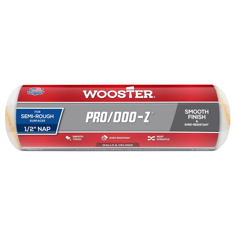 Wooster Brush RR643-9 Pro/Doo-Z Shed Resistant Paint Roller, 1/2 in Nap, 9 in L, Woven Fabric Cover, 9 Inch