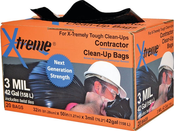 TEX-TRUDE INV-50-20CB-I 3 Mil Contractor Bag, 42 Gallon, Black