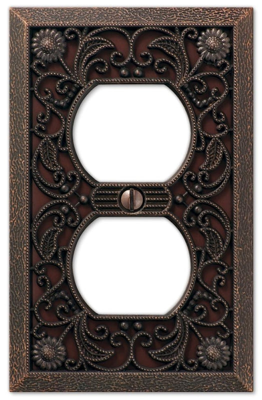 Amerelle 65DDB Filigree Wallplate, 1 Duplex Outlet, Cast Metal, Aged Bronze, 1-Pack