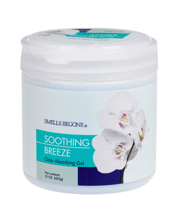 SMELLS BEGONE Air Freshener Odor Absorber Gel - Absorbs Odor from Bathrooms, Cars, Pet Areas, Boats and RVs - Made with Essential Oils - Soothing Breeze Scent - 15 Ounce 50116