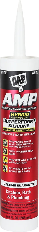 DAP 7079800762 AMP Advanced Kitchen/Bath White Adhesive Caulk, 9-oz. - Quantity 12 (12-Pack)