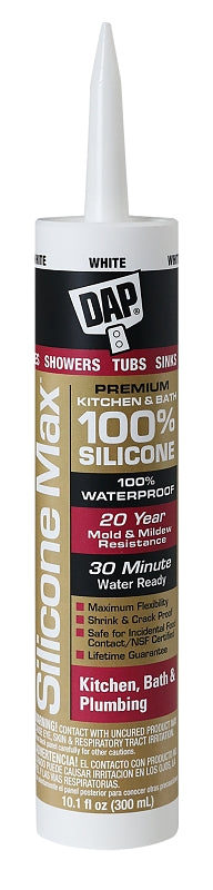 DAP 08667 Silicone Max Premium Kitchen and Bath Silicone Sealant, White, 10.1-oz. - Quantity 12 7079808667 (12-Pack)