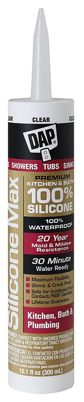 DAP 08668 Silicone Max Kitchen and Bath Silicone Sealant, Clear, 10.1-oz. - Quantity 121212 (12-Pack)