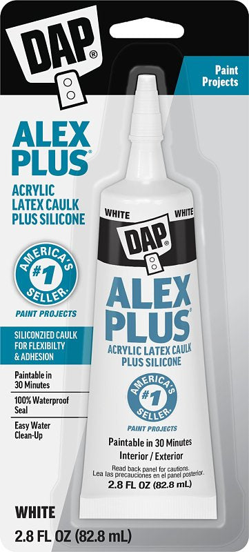 DAP Alex Plus Acrylic Latex Caulk, White, 2.8 oz (7079800956)