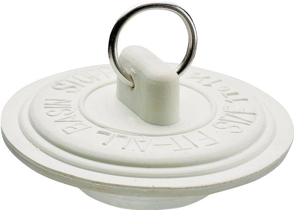 Plumb Pak PP820-3 Drain Stopper, Fits Size 1-1-3/8 in, Rubber, White