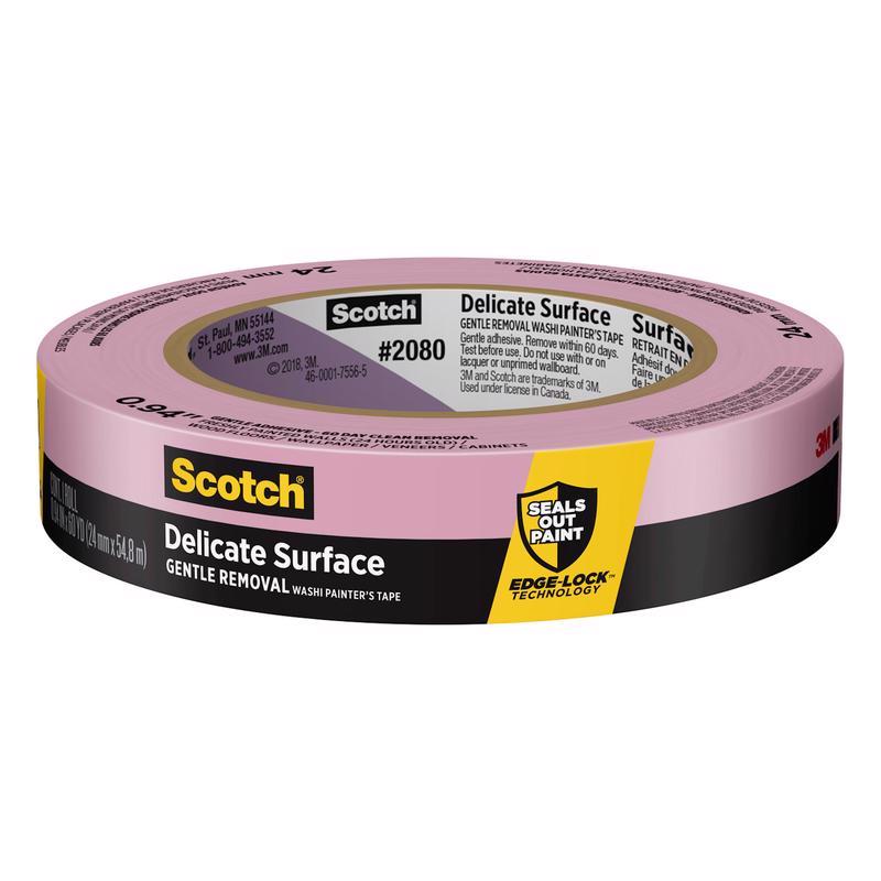 Scotch Delicate Surfaces Painters Tape, 0.94 in x 60 yd, Damage-Free Painting Prep, Protect Delicate Surfaces, UV & Sunlight Resistant, Solvent-Free Adhesive, Indoor Masking Tape, 1 Roll (2080EL-24E) 2080-24EC