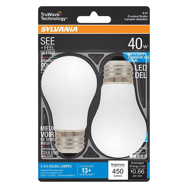 SYLVANIA 40775 - LED5.5A15DIM950F13YTLBL2 8/CS 2/SKU A15 A Line Pear LED Light Bulb