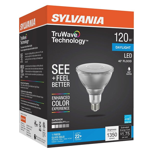 SYLVANIA LED TruWave Natural Series PAR38 Light Bulb, 120W Equivalent Efficient 14W, Medium Base, Dimmable 5000K Daylight, 1 Pack 40906