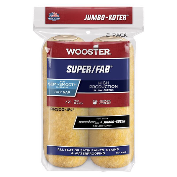 Wooster Brush RR300-4 1/2 Super/Fab Jumbo-Koter Paint Roller, 3/8 in Nap, 4-1/2 in L, Knit Fabric Cover, 4-1/2-Inch