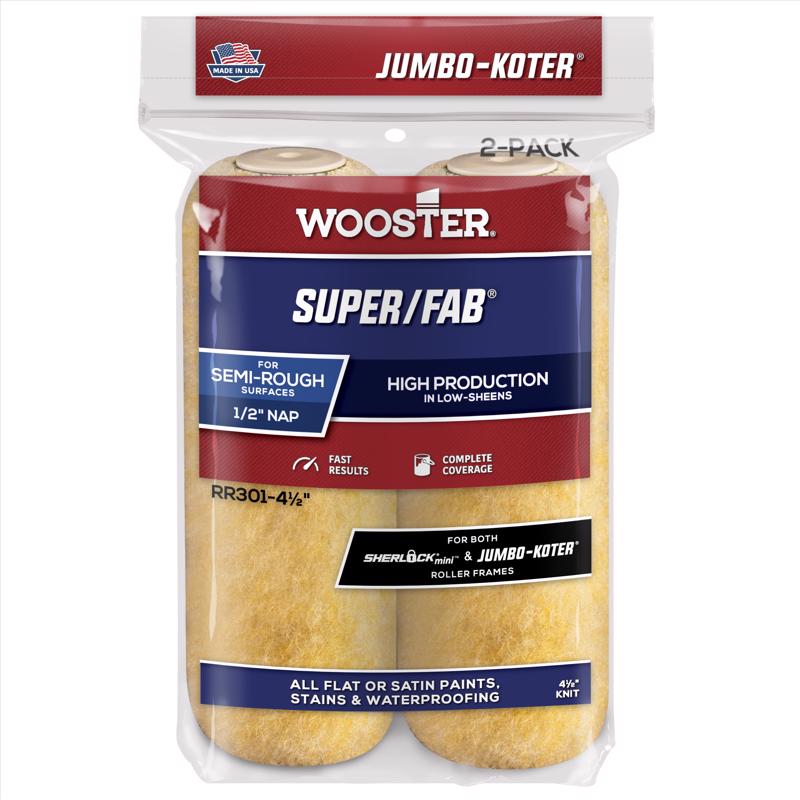 Wooster Brush RR301-4 Super/Fab Jumbo-Koter Paint Roller, 1/2 in Nap, 4-1/2 in L, Knit Fabric Cover, 4.5 Inch