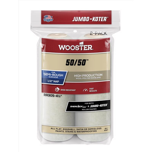 Wooster 50/50 Lambswool Polyester 4-1/2 in. W x 1/2 in. Paint Roller Cover 2 pk RR305-4 1/2