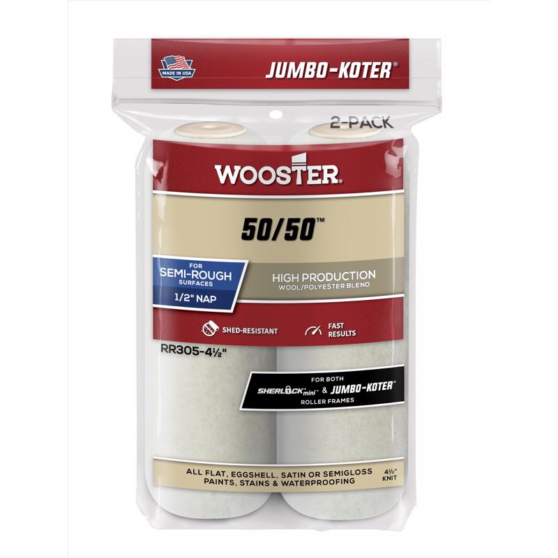 Wooster 50/50 Lambswool Polyester 4-1/2 in. W x 1/2 in. Paint Roller Cover 2 pk