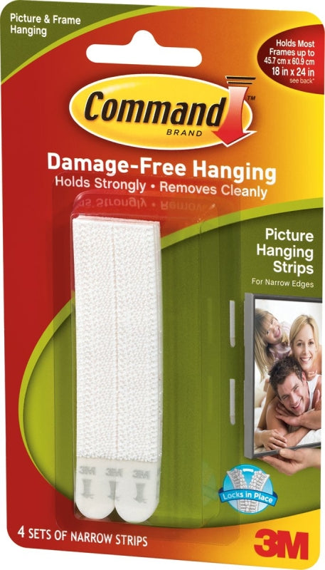 Command Narrow Picture Hanging Strips, White, 4-Pairs, Holds up to 12 lbs. 17207