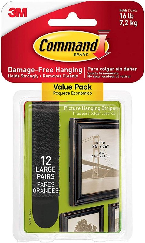 Picture Hanging Strips, Black, Large, 12-Pk. (3-Pack)