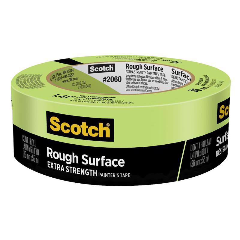 Scotch Rough Surface Extra Strength Painters Tape, 1.5 Inch Wide (1.41 in. X 60 Yds) 1 Roll, Green Tape Protects Surfaces and Removes Easily, Painting Tapes for Indoor and Outdoor Use (2060-36AP)