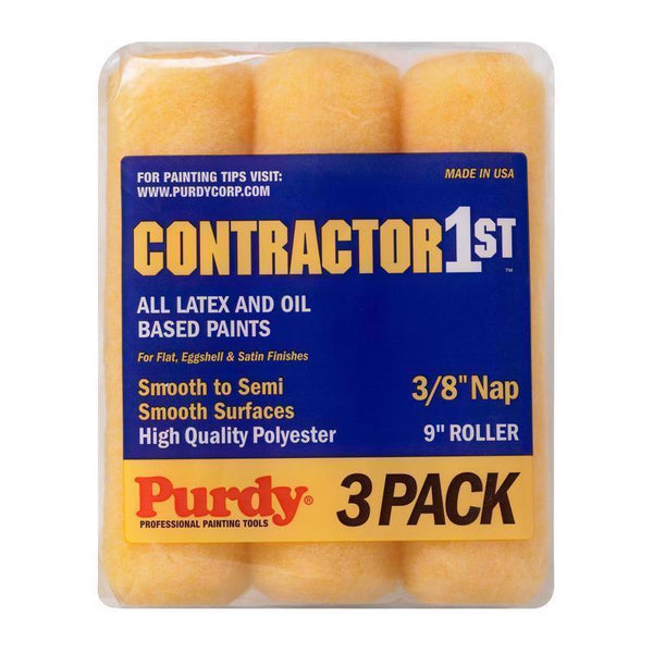 Purdy Contractor 1st Polyester 3/8 in. x 9 in. W For Smooth to Semi Smooth Surfaces 3 pk Paint Roller Cover 14E867000