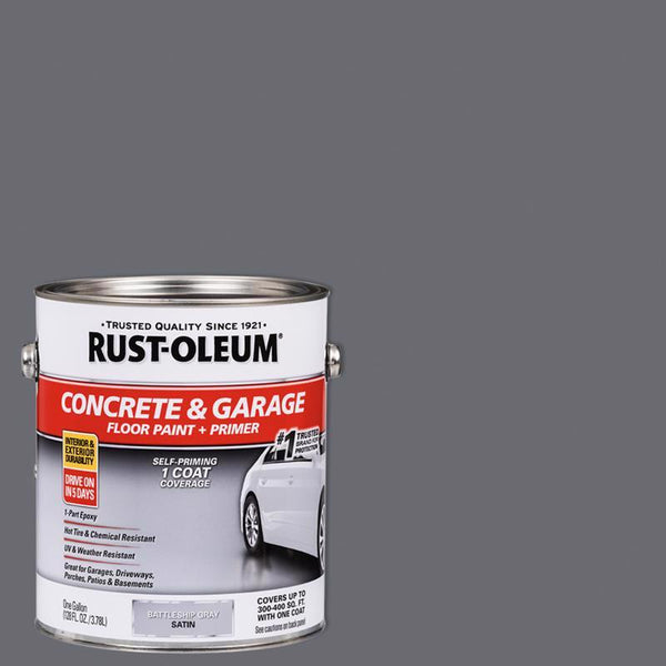 Rust-Oleum 225380 Concrete and Garage Floor Acrylic Paint, Battleship Gray Satin, 1-Gallon