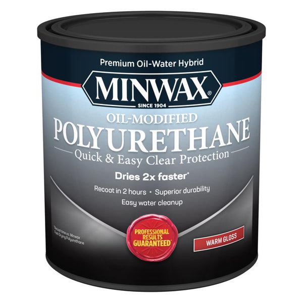Minwax Water Based Oil-Modified Polyurethane, Warm Gloss, Clear, 1 Quart 630150444