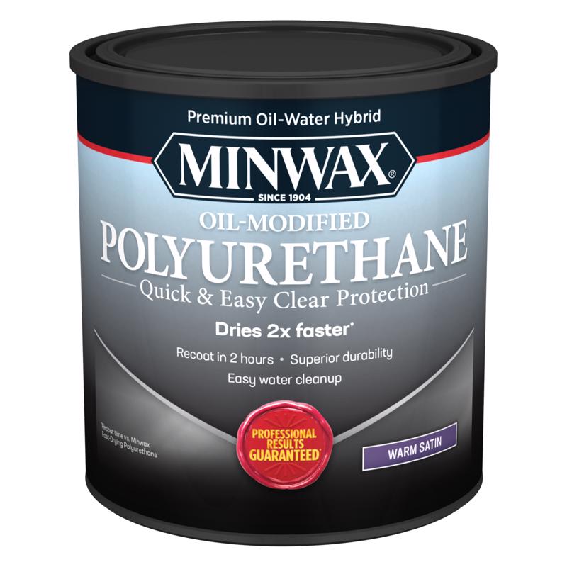 Minwax Water Based Oil-Modified Polyurethane, Warm Satin, Clear, 1 Quart