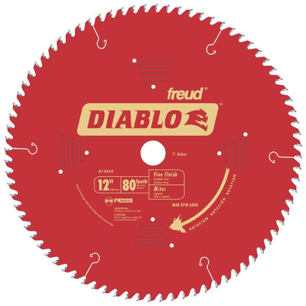 Diablo Saw Blade for Wood - 12" x 80 Teeth, Fine Finish, Hi-Density Carbide, 1" Arbor - D1280X