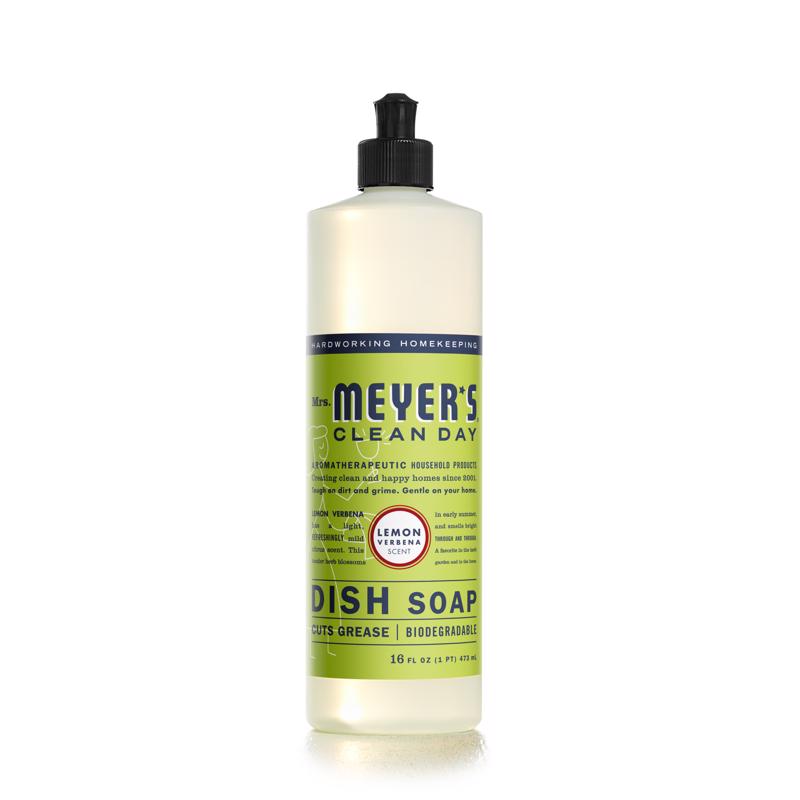 Mrs. Meyers Dish Soap Liquid Lemon Verbena 16 Ounce (Pack of 3) Aromatherapeutic, Cuts Grease, Biodegradable