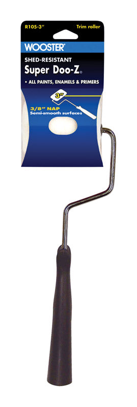 Wooster Brush R105-3 Deluxe Shed Resistant Mini Trim Roller, 3/8 in Nap, 15-1/4 in L, 3 in, Steel Shank Frame, 3 Inch