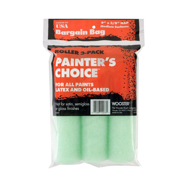 Wooster Brush R728-9 Painter's Choice Roller Cover, 3/8-Inch Nap, 3-Pack, 9-Inch