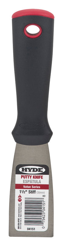 Hyde 4151 1-1/2" Putty Knife-Stiff High Carbon Steel Blade is Tempered & Satin Finished, Reinforced Polypropylene Handle is Solvent Resistant