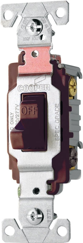 EATON Wiring CS320B 20-Amp 120/277-volt Commercial Grade 3-Way Compact Toggle Switch with Side Wiring, Brown Finish