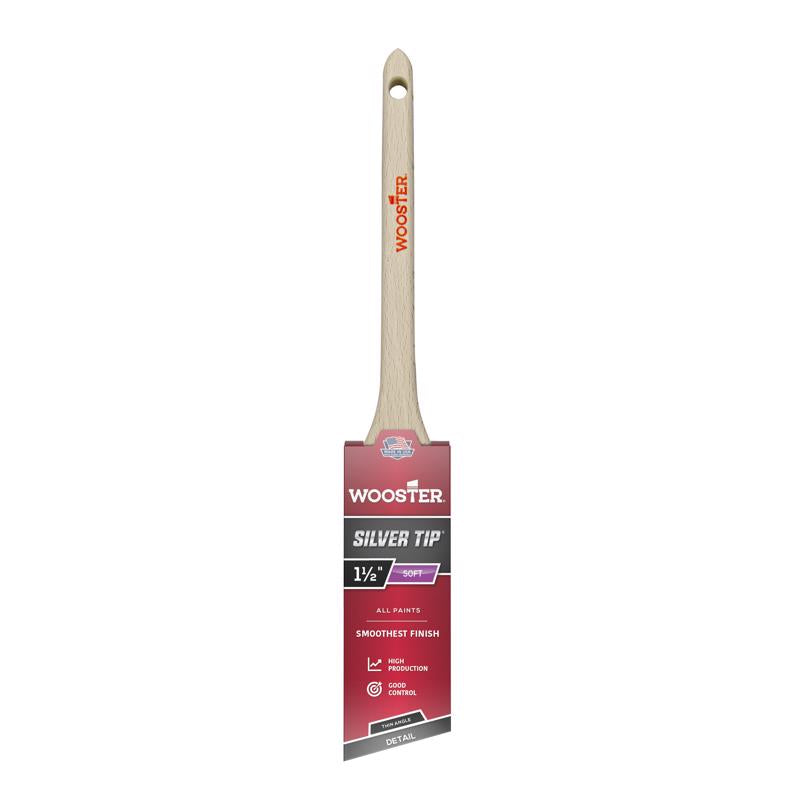 Wooster Brush Company 5224 2 Tip Thin Angle Sash, 1-1/2-Inch, 1.5 Inch, White,Silver
