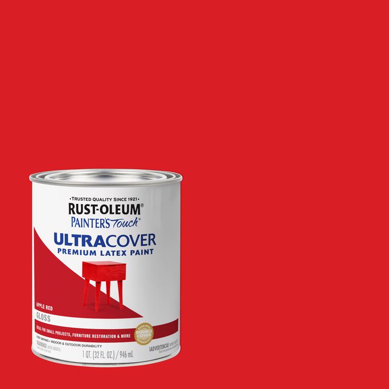 Rust-Oleum 1966502 Painter's Touch Brush Acrylic Latex Paint, 1 Quarts (Pack of 1), Gloss Apple Red, 32.0 Fl Oz