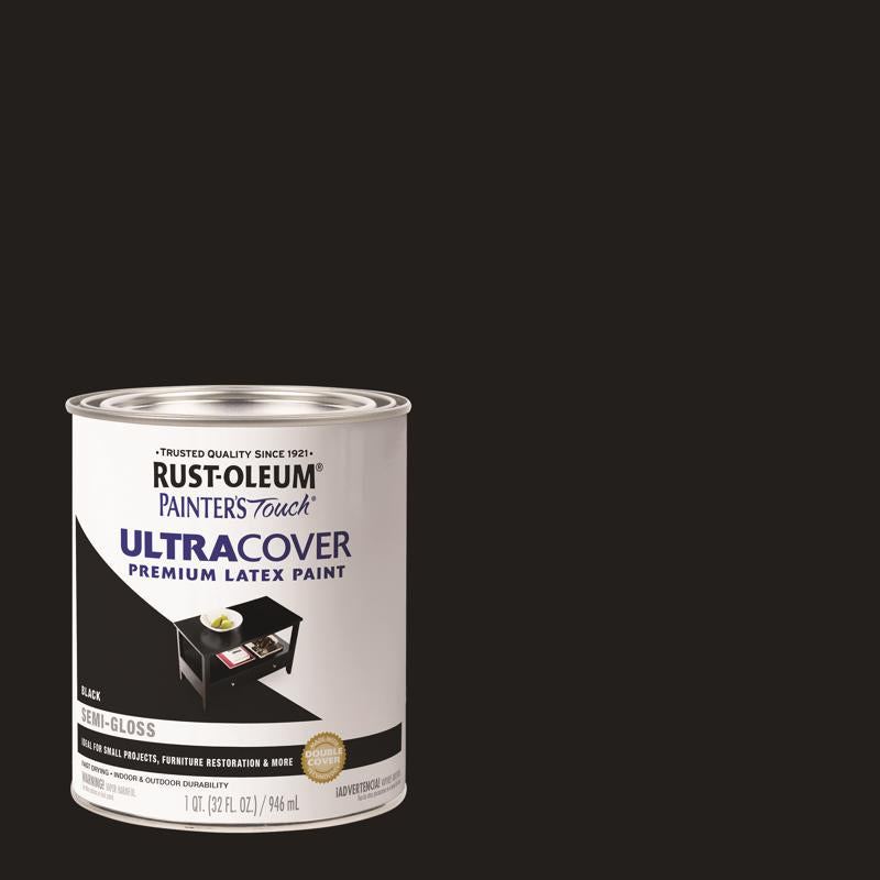 Rust-Oleum 1974502 Painter's Touch Latex Paint, Quart, Semi-Gloss Black 32 Fl Oz (Pack of 1)